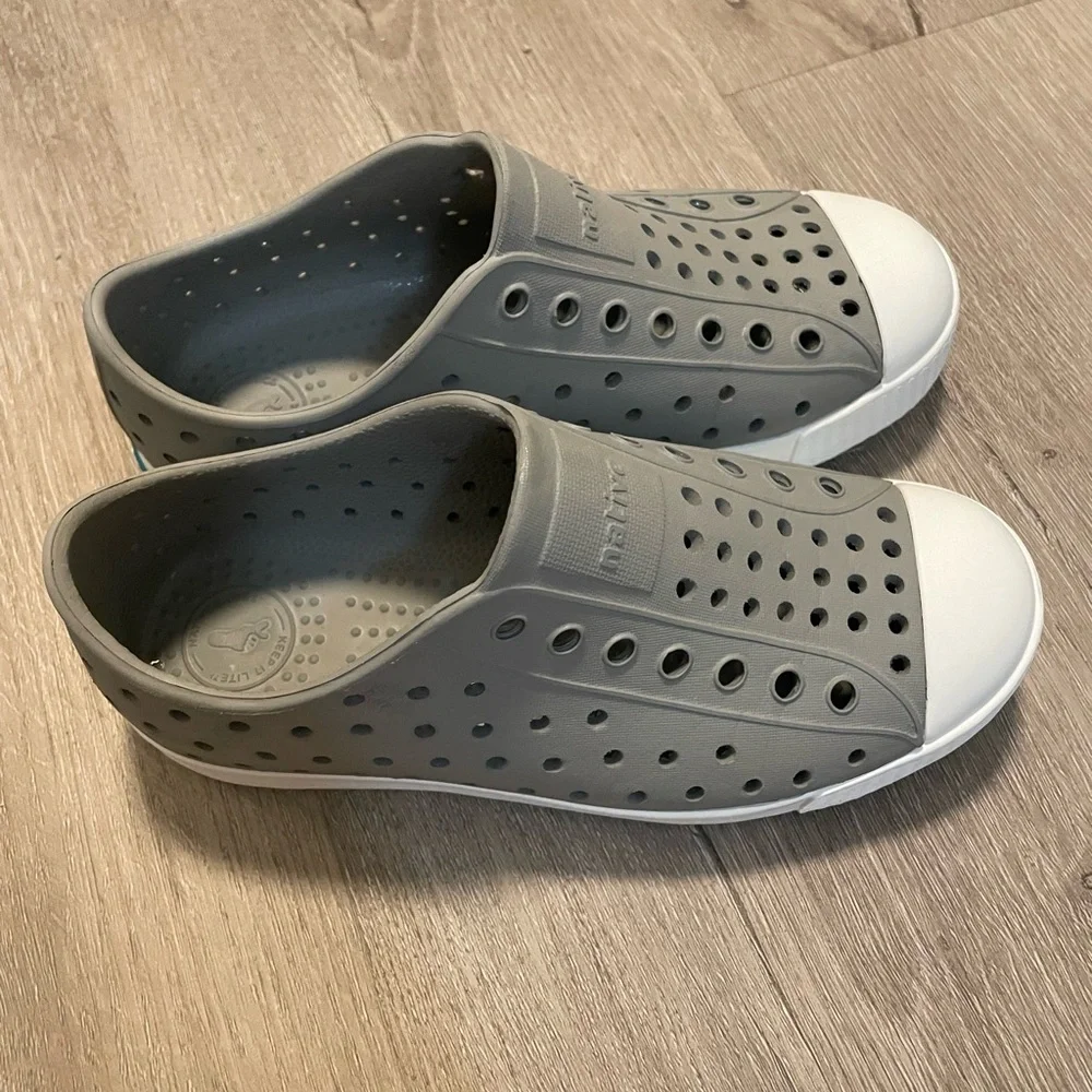 Native Shoes Kids Grey Slip-On Water-Resistant Sneakers with White Toe